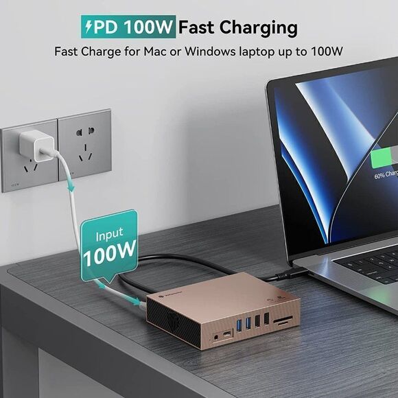 USB C Displaylink Docking Station for M1/M2 MacBook Pro/Air, 15 in 1 USB-C Dock - Picture 13 of 15